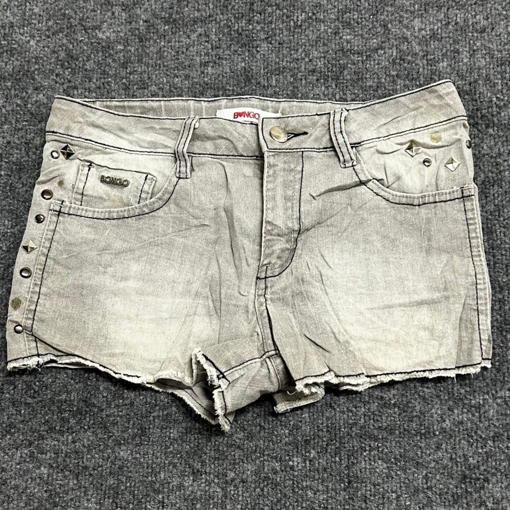 Bongo Denim Shorts Womens Size 7 Studded Raw Hem Low Rise Y2K Rockstar Grunge